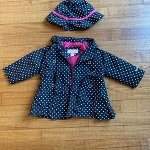 London Fog Baby 12 Months Black and White Polka Dot Raincoat with Hat & pockets